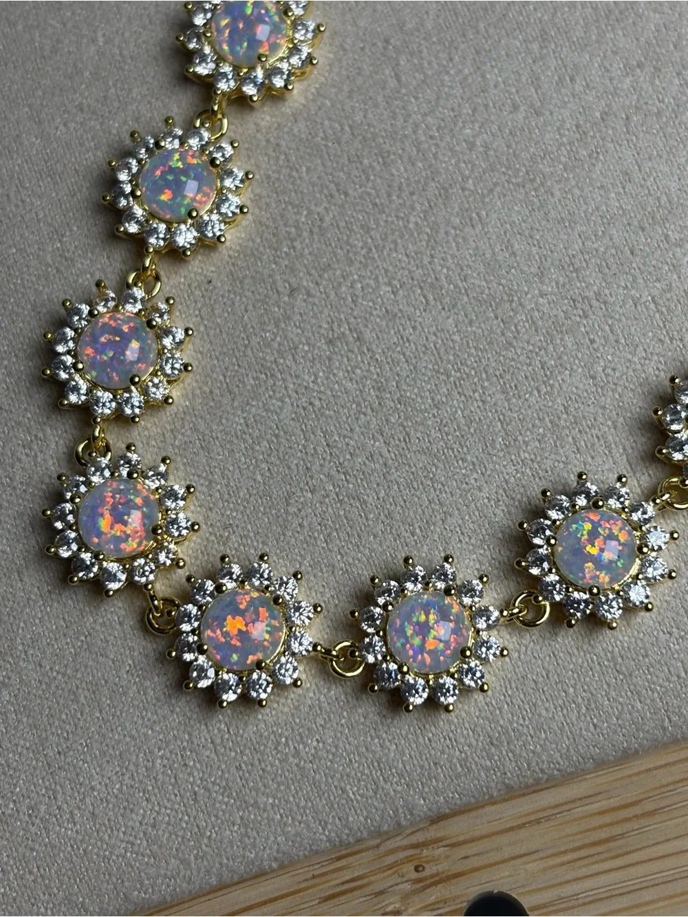 Gold-Tone Opal Halo Bracelet in White Opal
